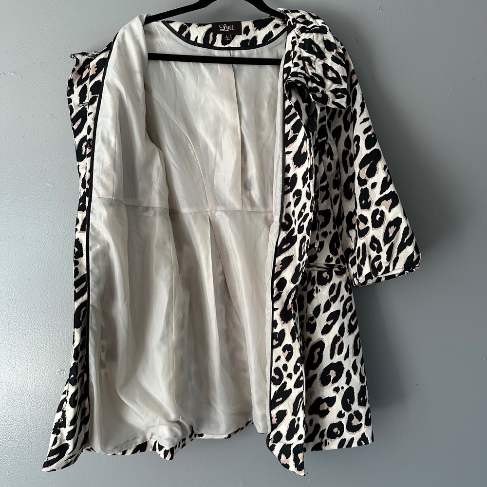 LUII LEOPARD PRINT MID-LENGTH DRESS COAT LARGE - Picture 6 of 10